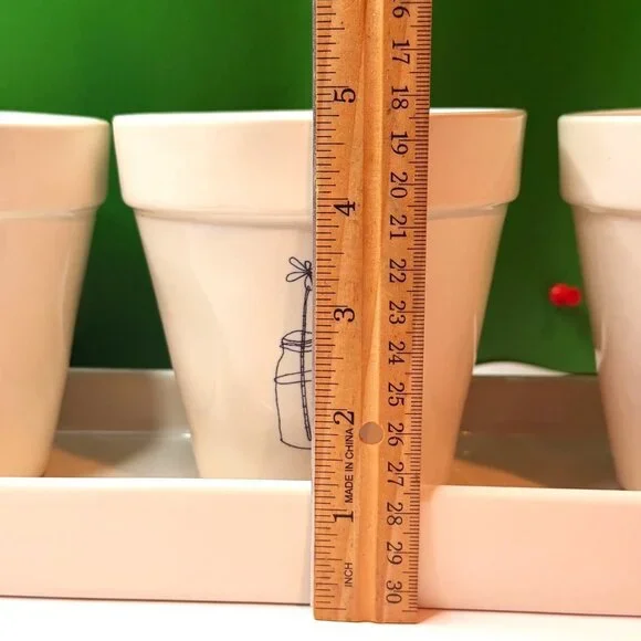 Rae Dunn Live Wild Flower Child Planter Set 3 Herb Pots Tray Magenta Artisan - Picture 6 of 9